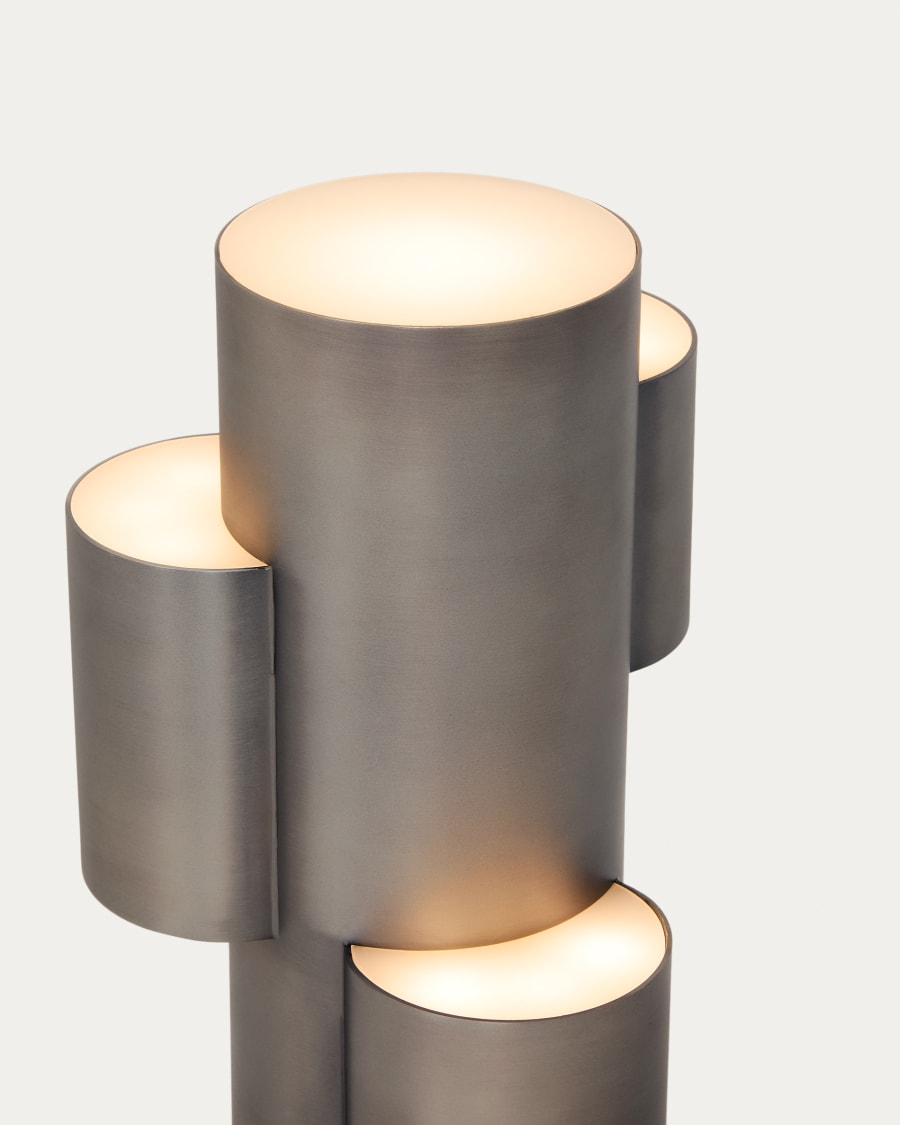 Tragbare LED-Tischlampe Adrina aus dunkelgrauem Metall mit gebürstetem Finish