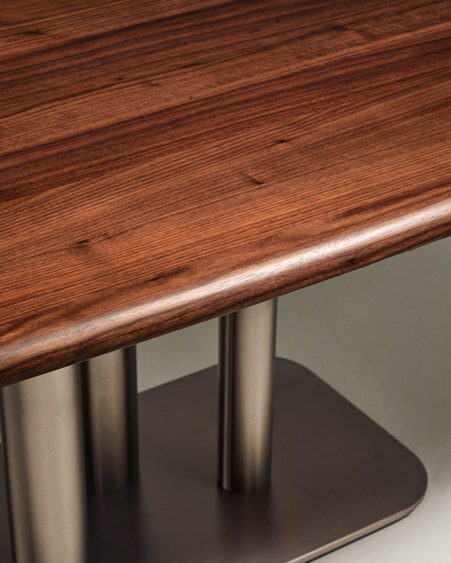 Melvar table made from FSC 100% walnut veneer and legs with brushed stainless steel base 220 x 110cm