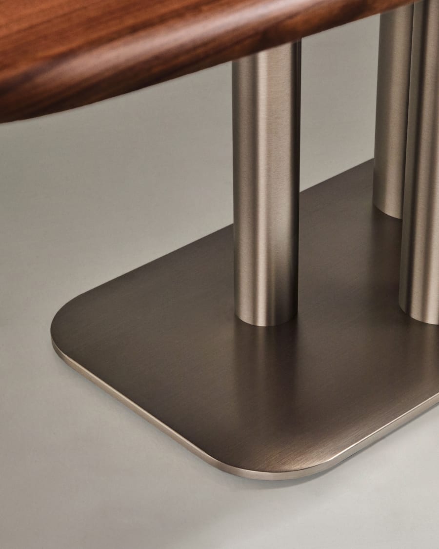 Melvar table made from FSC 100% walnut veneer and legs with brushed stainless steel base 220 x 110cm