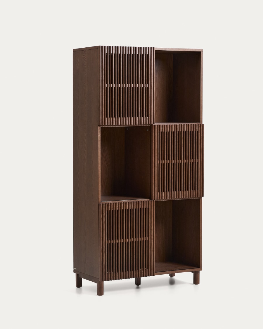 Beyla shelf unit in ash veneer and solid ash wood with walnut finish 84.5 x 170cm FSC 100%