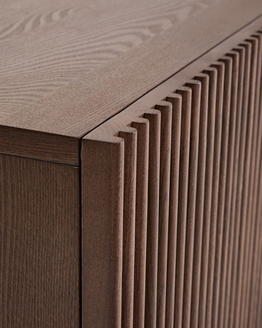 Beyla TV stand in ash veneer and solid ash wood with walnut finish 180 x 49.5cm FSC 100%