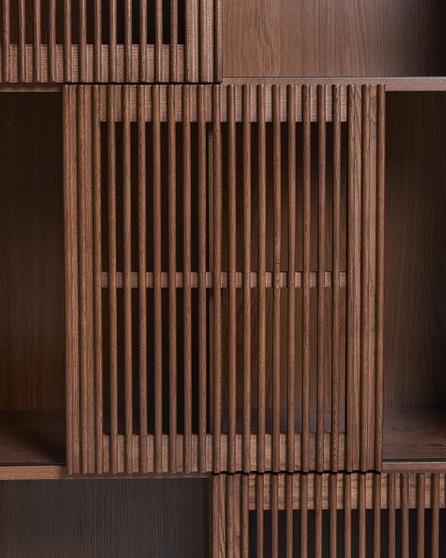 Beyla shelf unit in ash veneer and solid ash wood with walnut finish 84.5 x 170cm FSC 100%