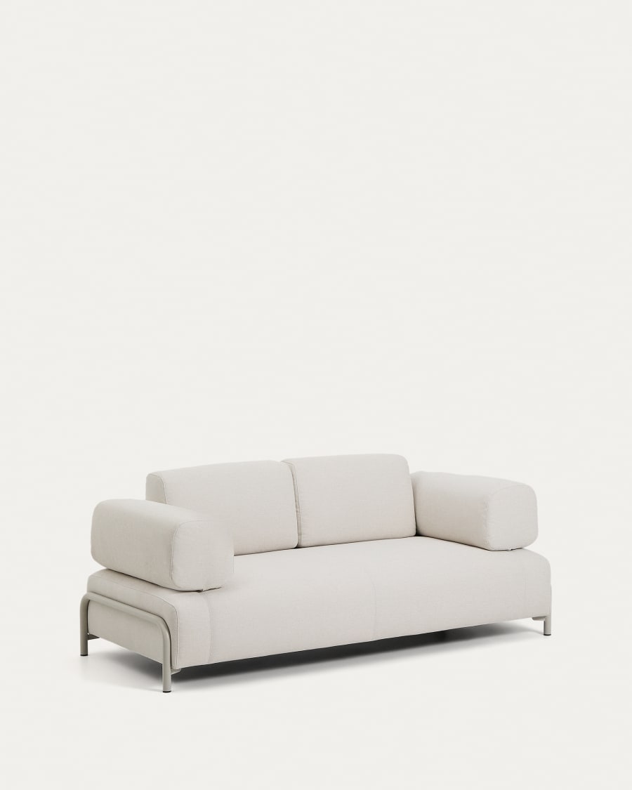 2-Sitzer-Sofa Compo aus Chenille in Ecru mit beigem Metallgestell 200 cm FSC Mix Credit
