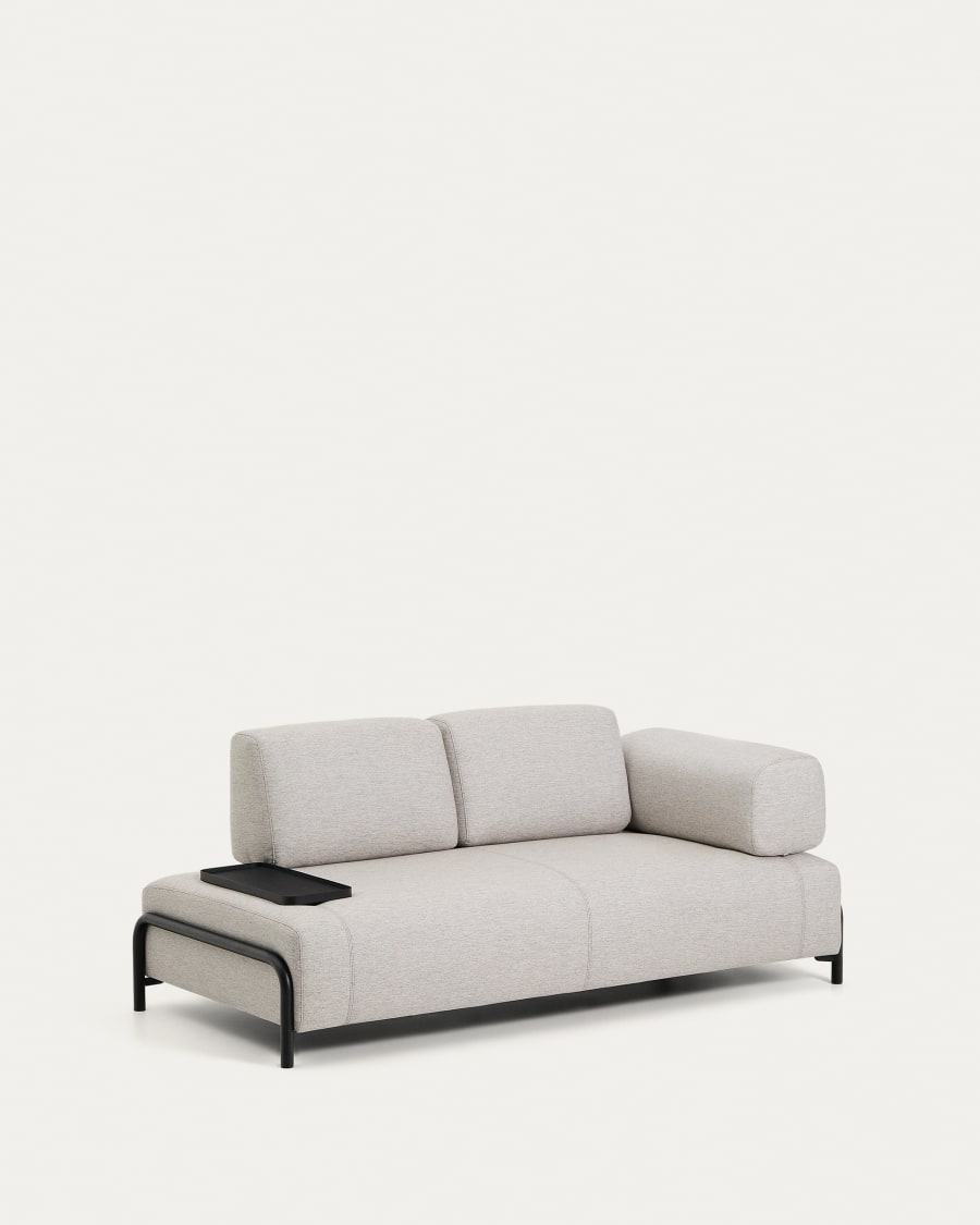 Compo 2-seater greige sofa with small tray table and black metal frame 200 cm FSC Mix Credit