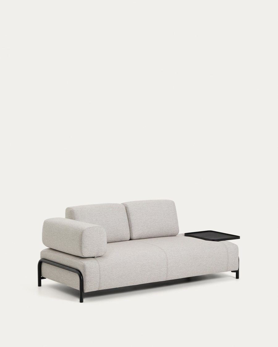 Compo 2-seater greige sofa with large tray table and black metal frame 200 cm FSC Mix Credit