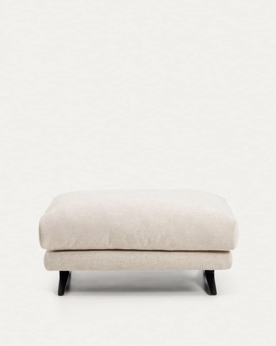Repose-pieds Veliro en chenille beige avec pieds en acier finition noire 85 x 90 cm FSC Mix Credit