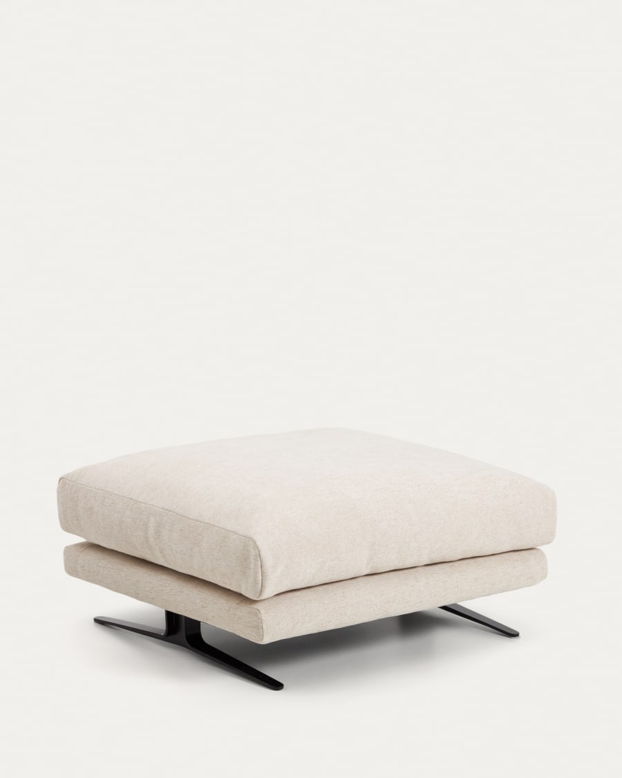 Repose-pieds Veliro en chenille beige avec pieds en acier finition noire 85 x 90 cm FSC Mix Credit