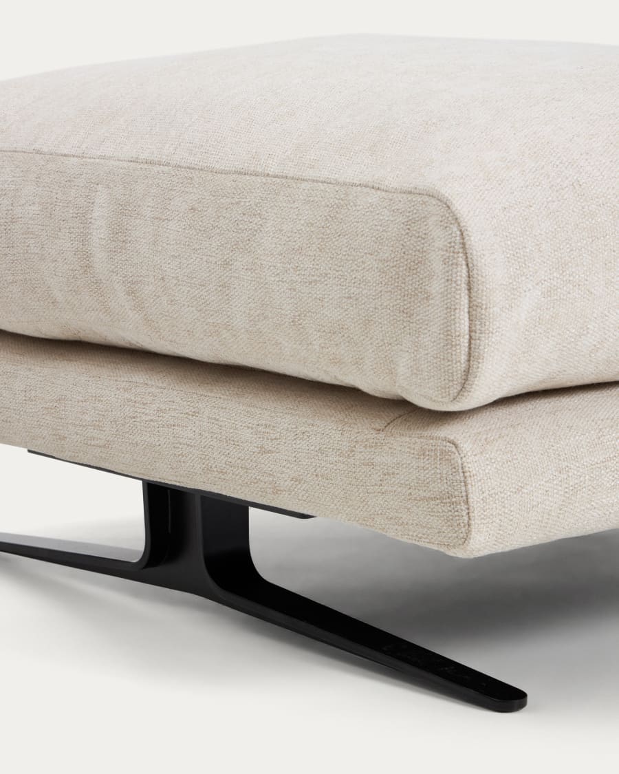 Repose-pieds Veliro en chenille beige avec pieds en acier finition noire 85 x 90 cm FSC Mix Credit