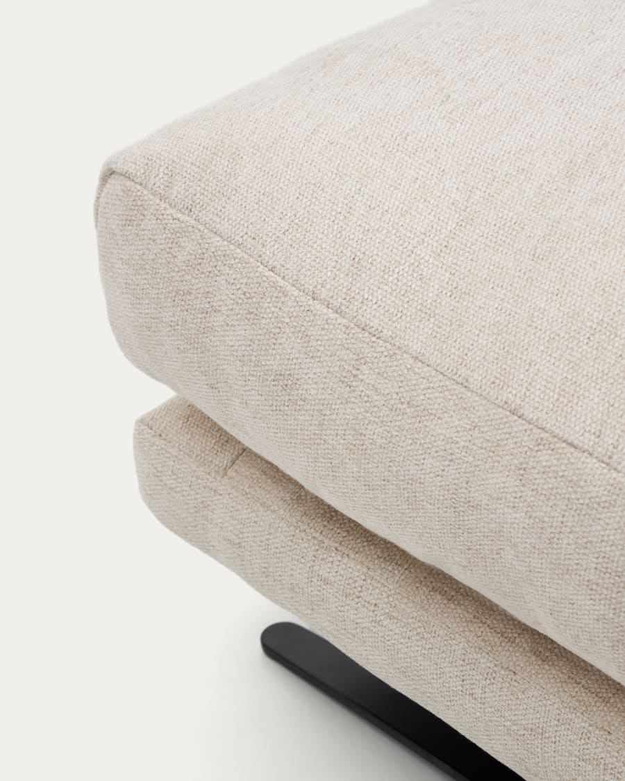 Repose-pieds Veliro en chenille beige avec pieds en acier finition noire 85 x 90 cm FSC Mix Credit