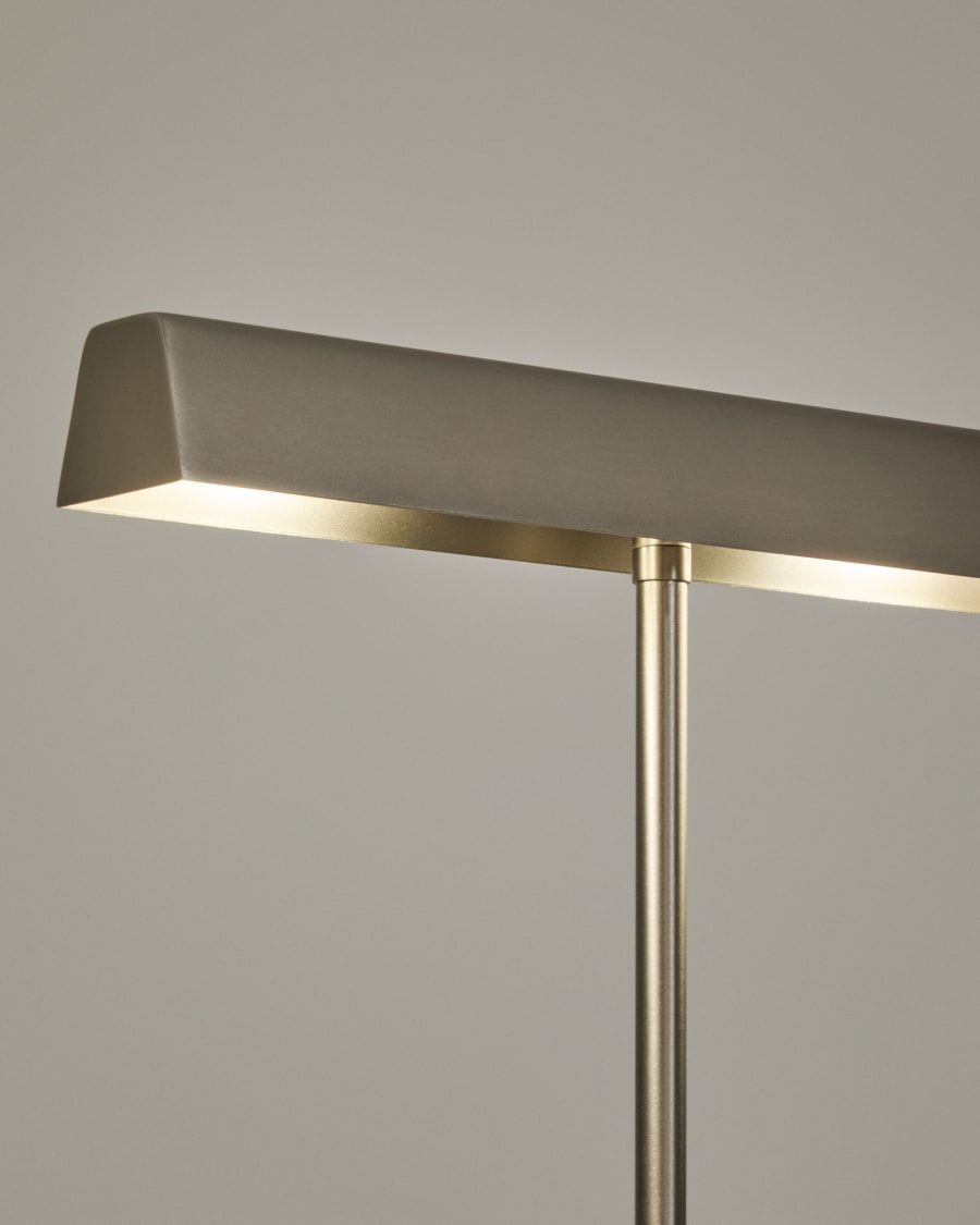 Stehlampe Lynor aus gebürstetem Metall mit schwarzem Marmorsockel