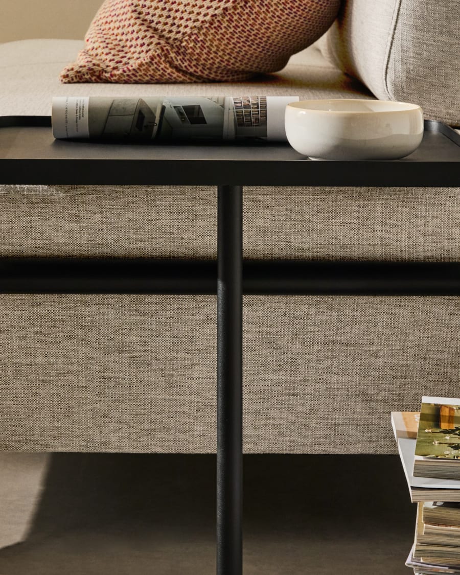 Compo 2-seater greige sofa with large tray table and black metal frame 200 cm FSC Mix Credit