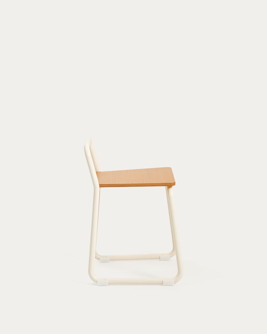 Tinn ash veneer chair with a beige metal structure