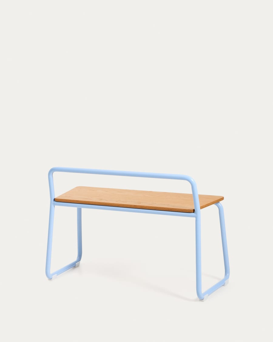 Bank Tinn aus Eschenfurnier und blauem Metallgestell 75 cm