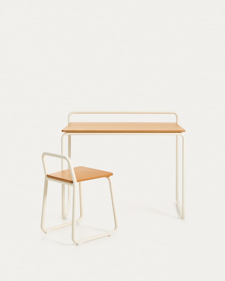 Tinn ash veneer chair with a beige metal structure
