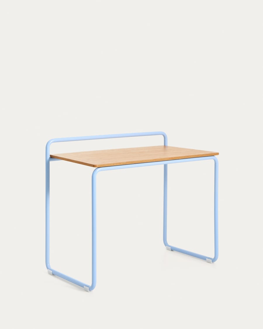 Tinn ash veneer desk with a blue metal structure, 82 x 45 cm