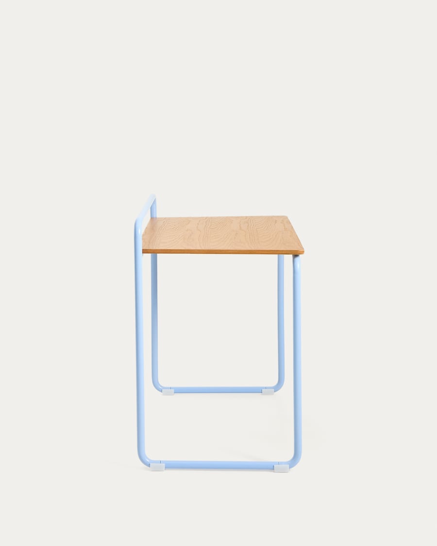 Tinn ash veneer desk with a blue metal structure, 82 x 45 cm