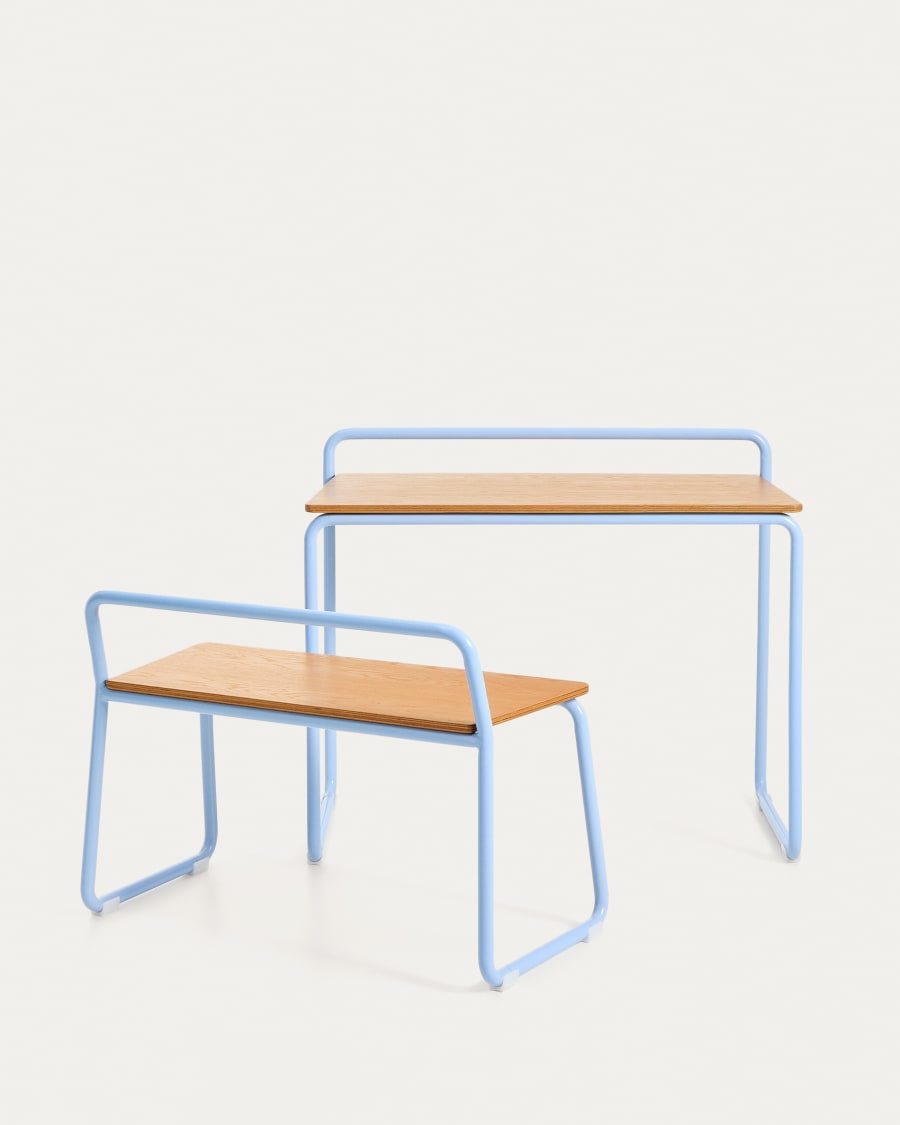 Bank Tinn aus Eschenfurnier und blauem Metallgestell 75 cm