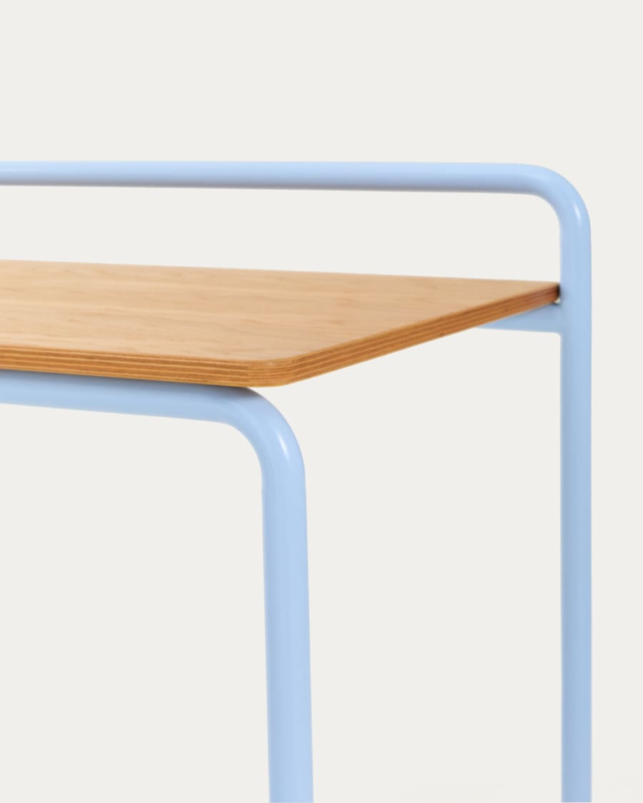 Tinn ash veneer desk with a blue metal structure, 82 x 45 cm