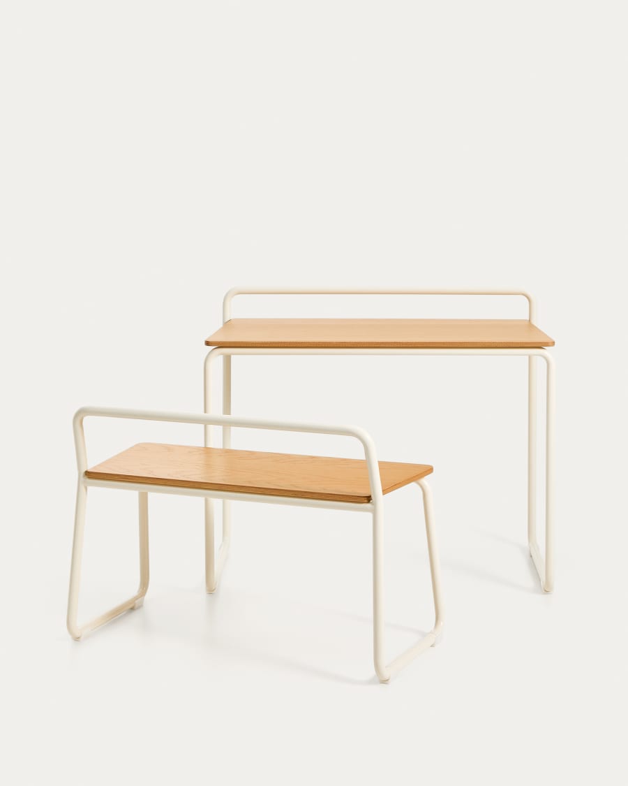Tinn ash veneer bench with a beige metal structure, 75 cm