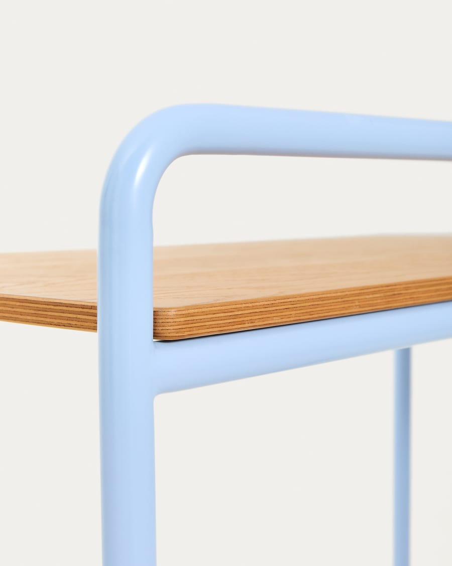 Tinn ash veneer desk with a blue metal structure, 82 x 45 cm