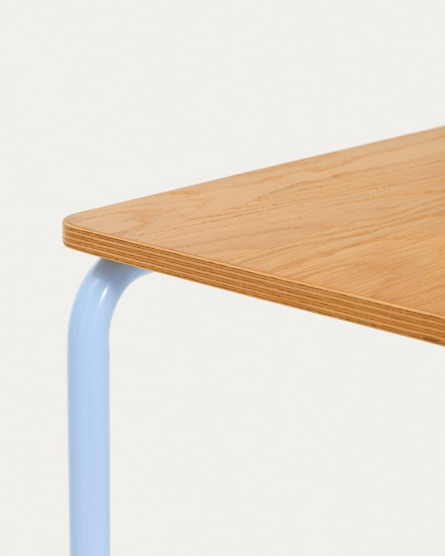 Tinn ash veneer desk with a blue metal structure, 82 x 45 cm