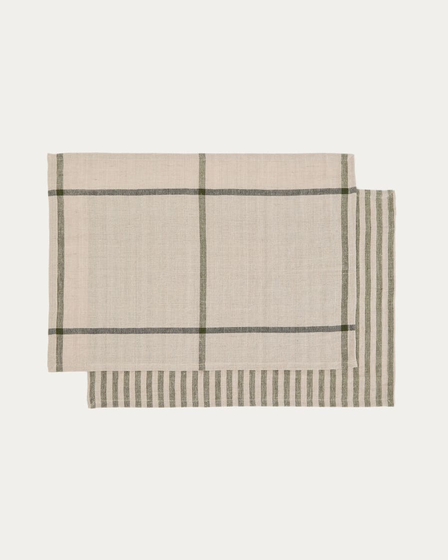 Set Jarne di 2 tovagliette in lino beige e verde 35 x 50 cm
