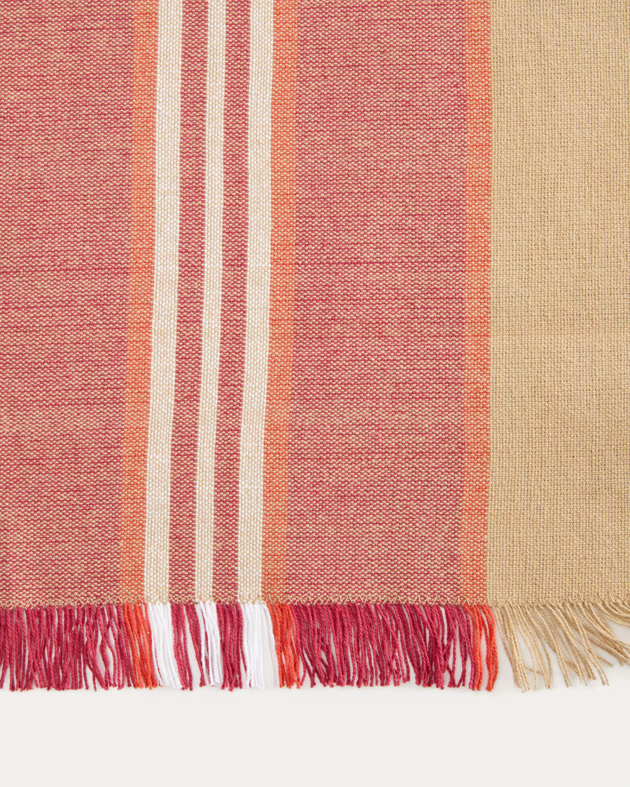 Runner da tavola Davia in 100% cotone rosso a righe con frange 50 x 150 cm