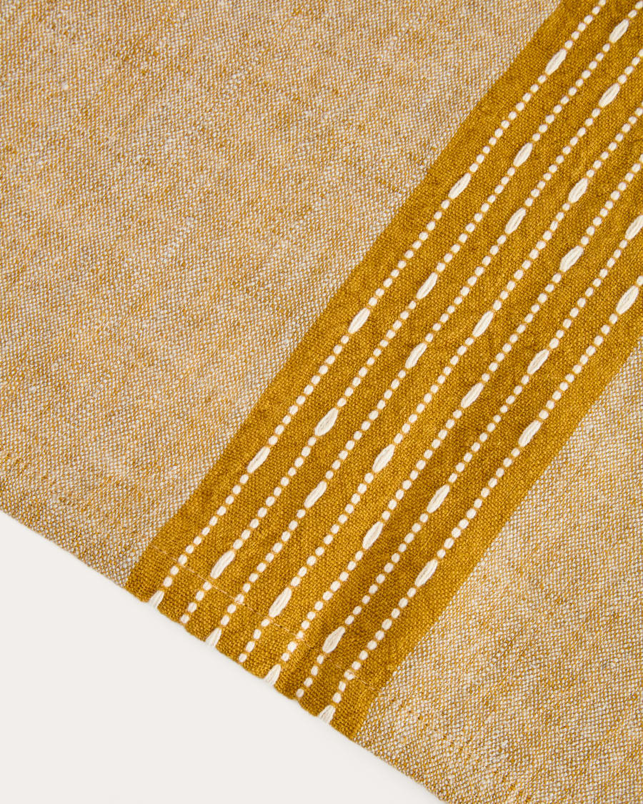 Runner da tavola Calena in jacquard di lino con riga centrale senape 50 x 150 cm