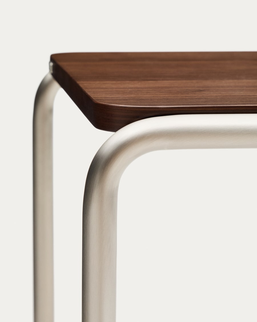 Tarsel side table in FSC 100% walnut veneer with brushed stainless steel structure 42 x 47cm