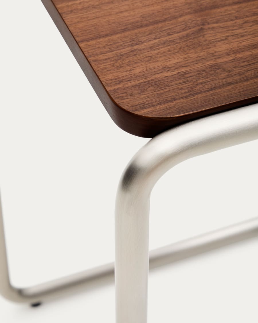Tarsel side table in FSC 100% walnut veneer with brushed stainless steel structure 42 x 47cm