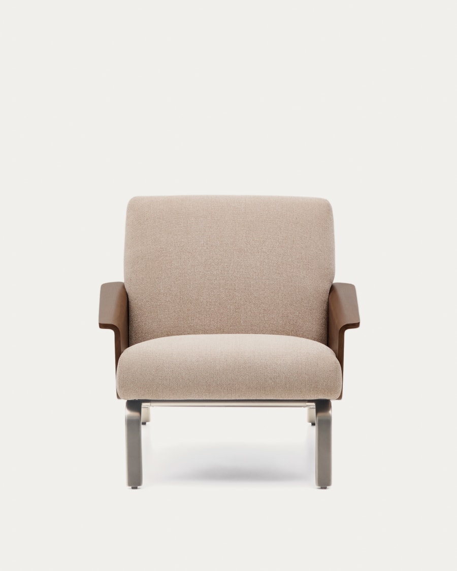 Amsen light brown armchair in walnut plywood with legs in brushed stainless steel FSC 100%