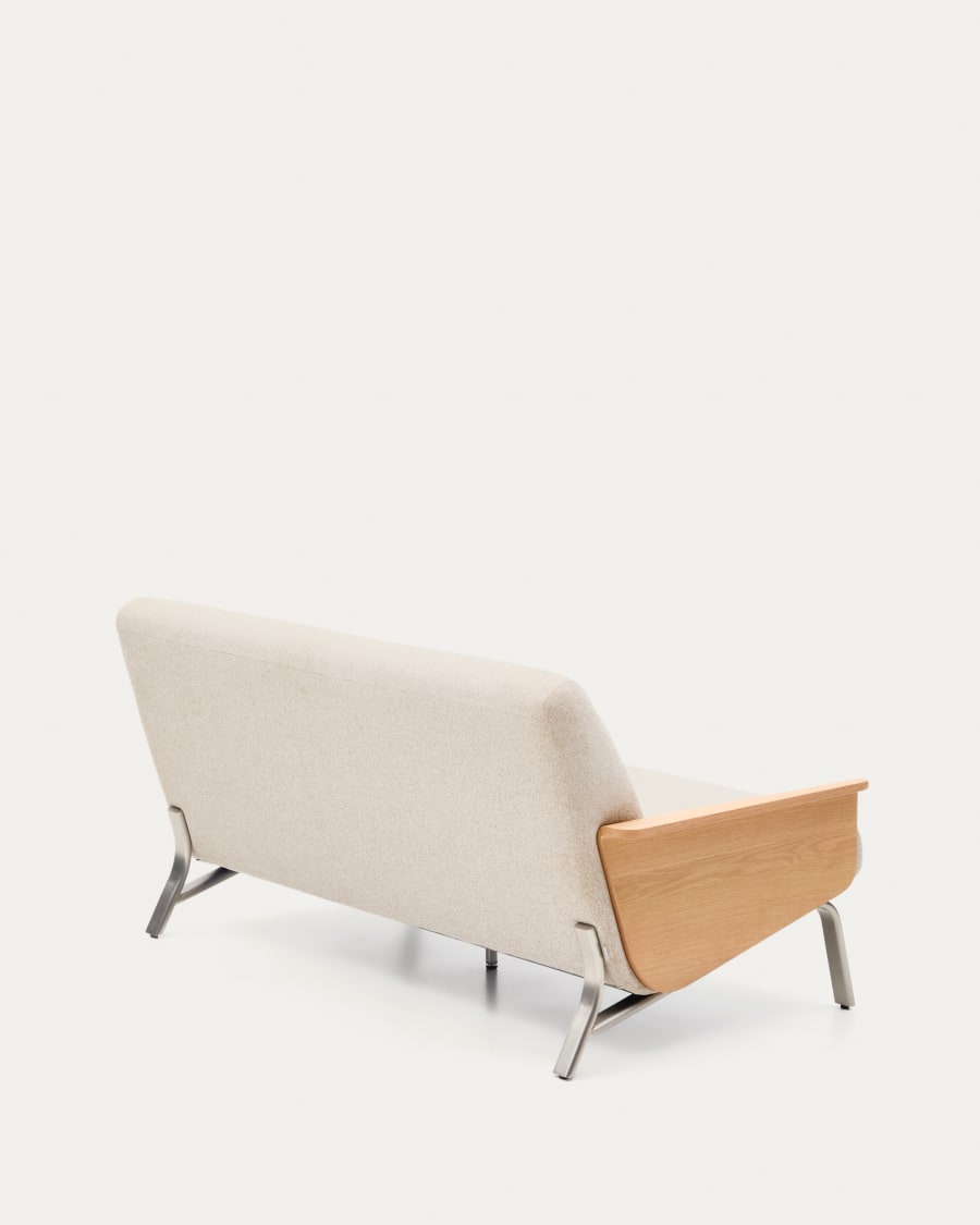 Amsen beige 2-seater sofa in oak plywood with brushed stainless steel legs 150cm FSC 100%