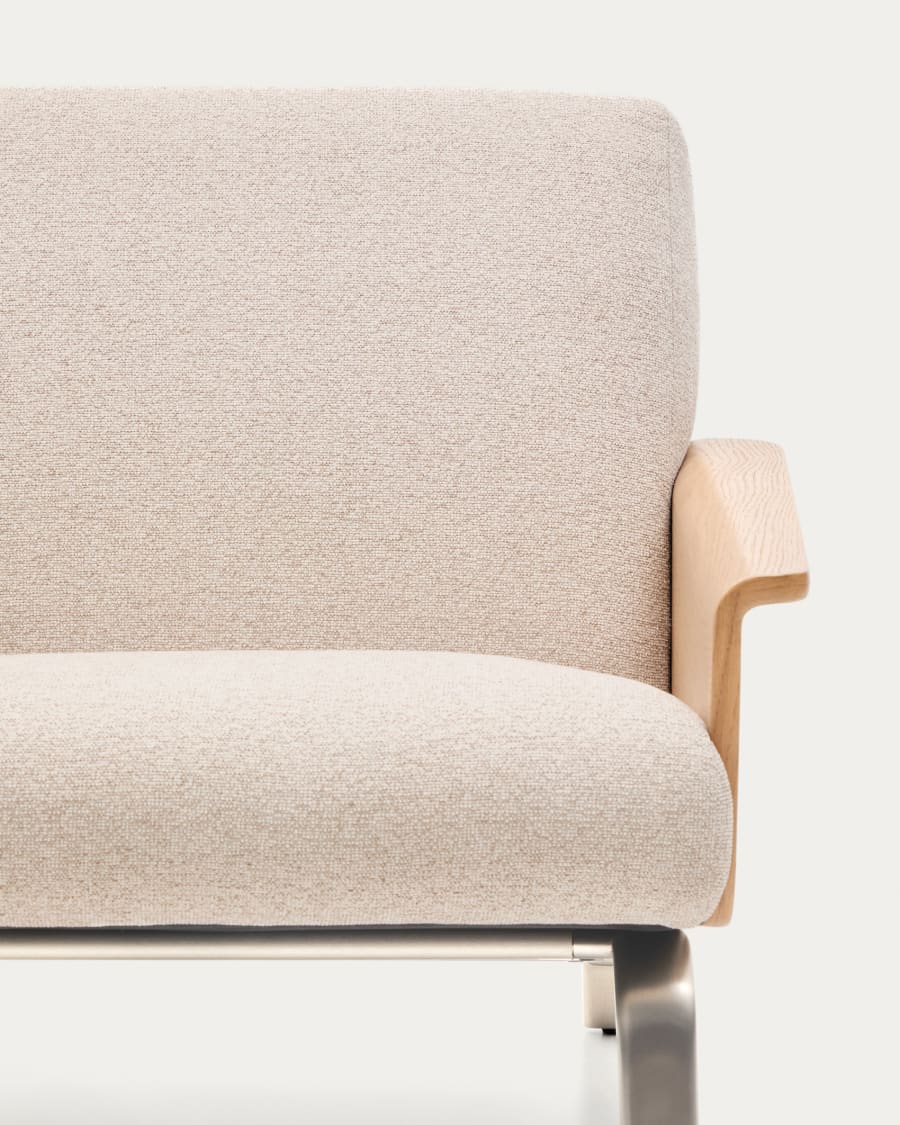 Sessel Amsen in Beige aus Eichensperrholz mit Beinen aus em gebürsteten Edelstahl FSC 100 %
