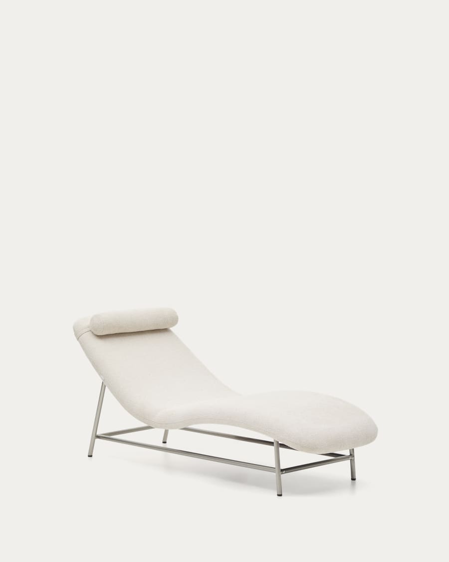 Osla divan in beige chenille with brushed stainless steel legs 175 cm