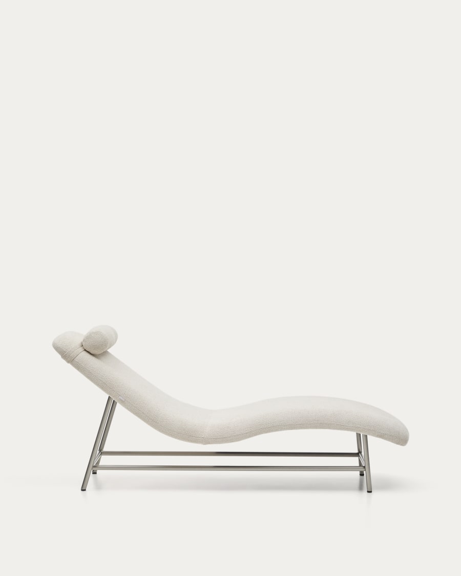 Osla divan in beige chenille with brushed stainless steel legs 175 cm
