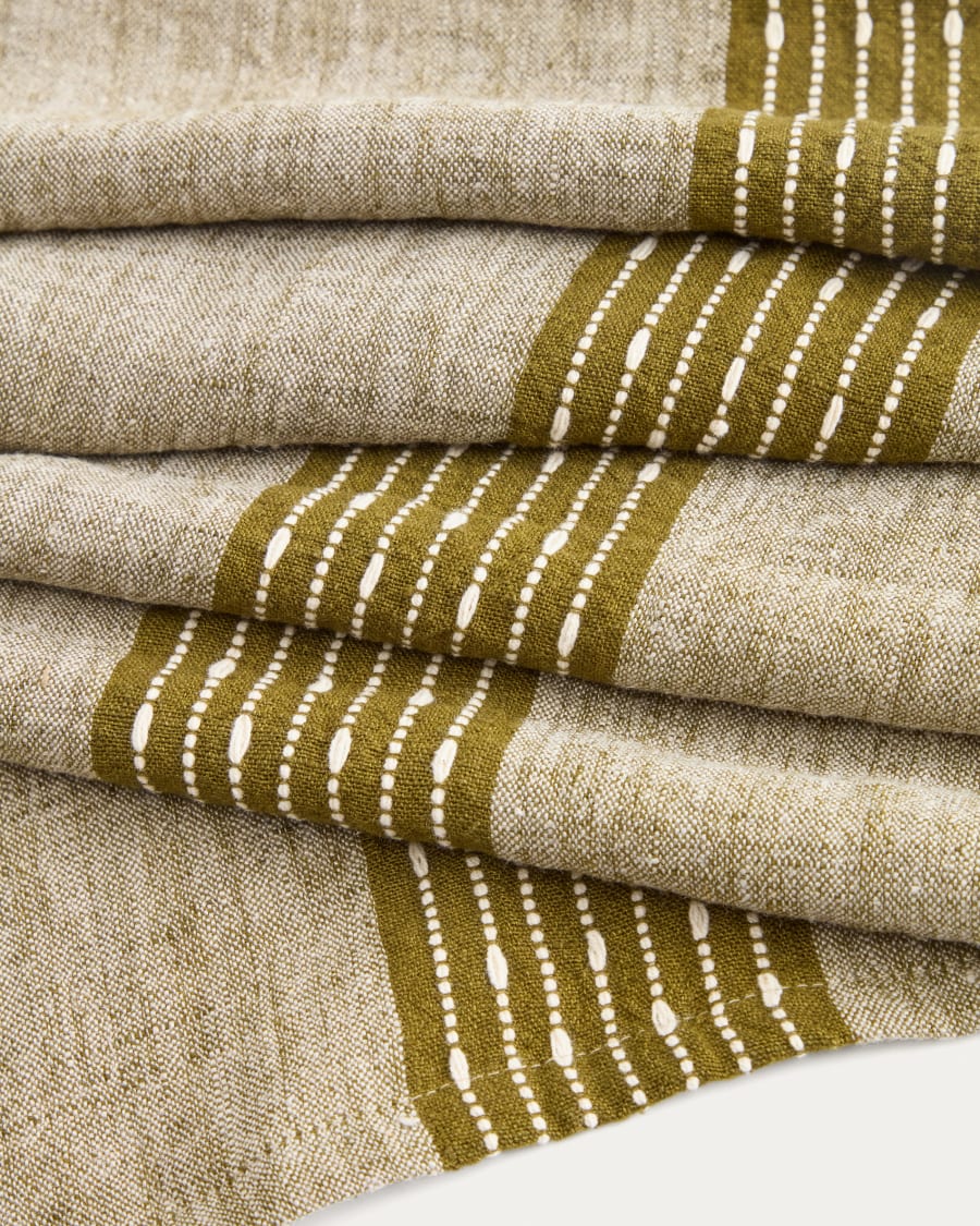 Runner da tavola Calena in jacquard di lino con riga centrale verde 50 x 150 cm