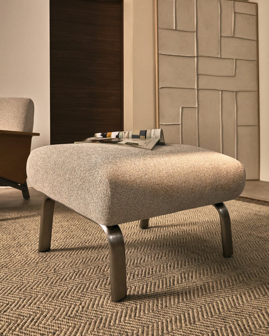 Amsen beige footrest with brushed stainless steel legs 68 x 55 cm