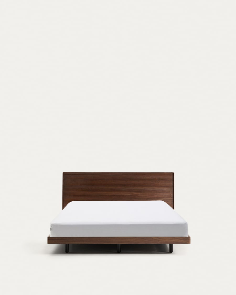 Lit Norlen en placage de noyer avec finition foncée et lumière LED pour matelas de 160 x 200 cm FSC 100%