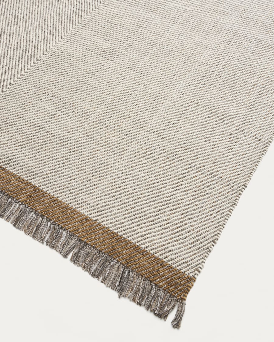 Brina beige herringbone jacquard wool rug 230 x 160cm