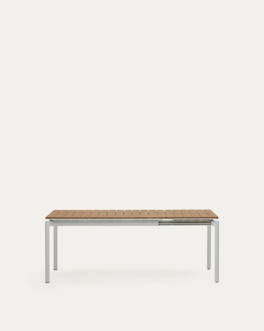 Canyelles outdoor extendable table in polywood and aluminium in light grey 140 (200) x 90cm