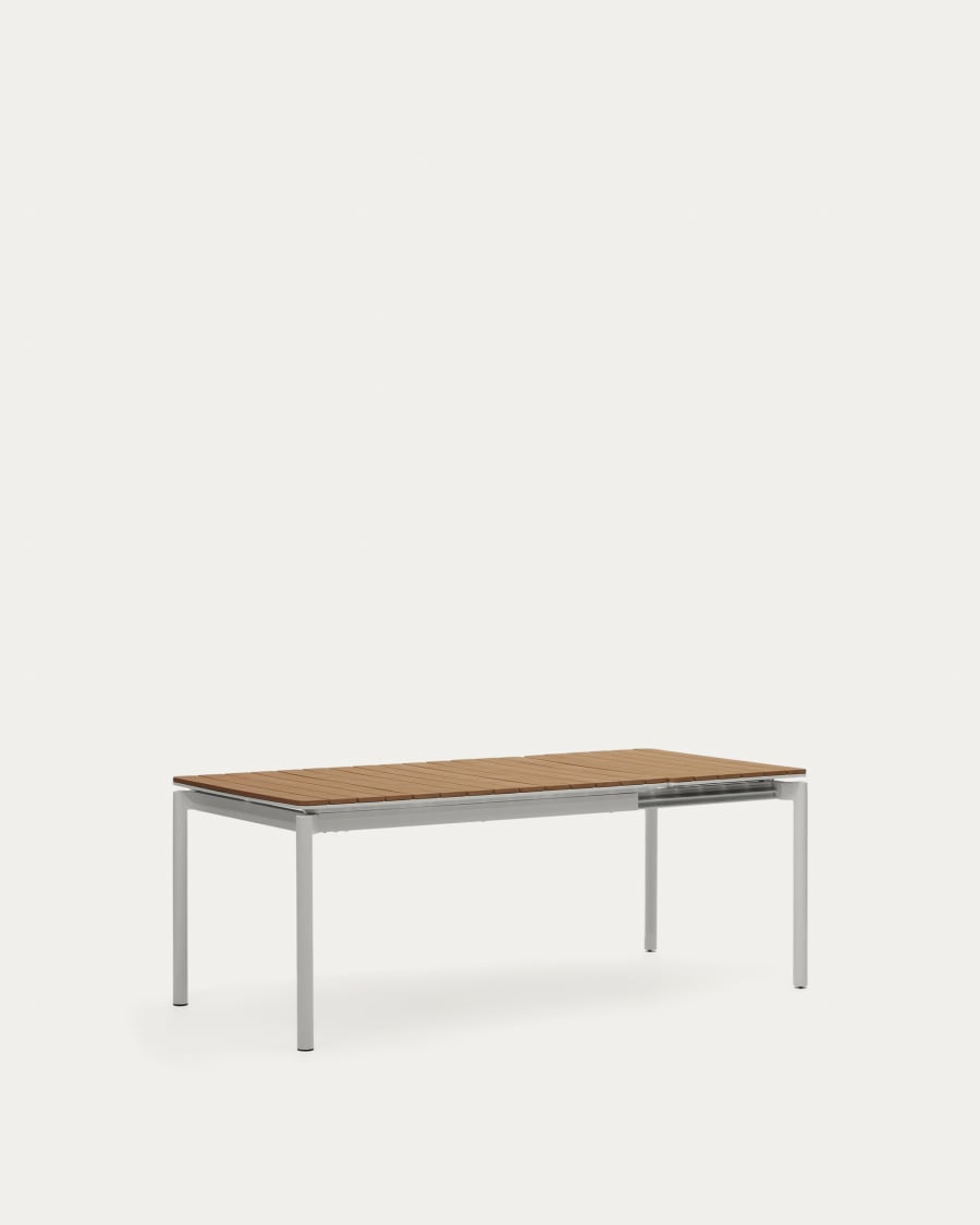 Canyelles outdoor extendable table in polywood and aluminium in light grey 140 (200) x 90cm