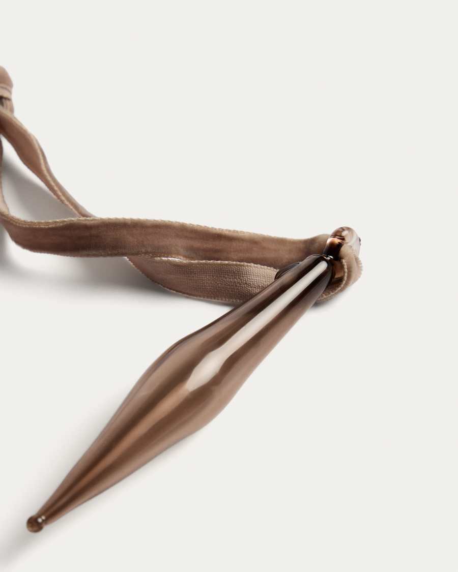 Isven set of 2 brown recycled glass hanging ornaments 10 cm