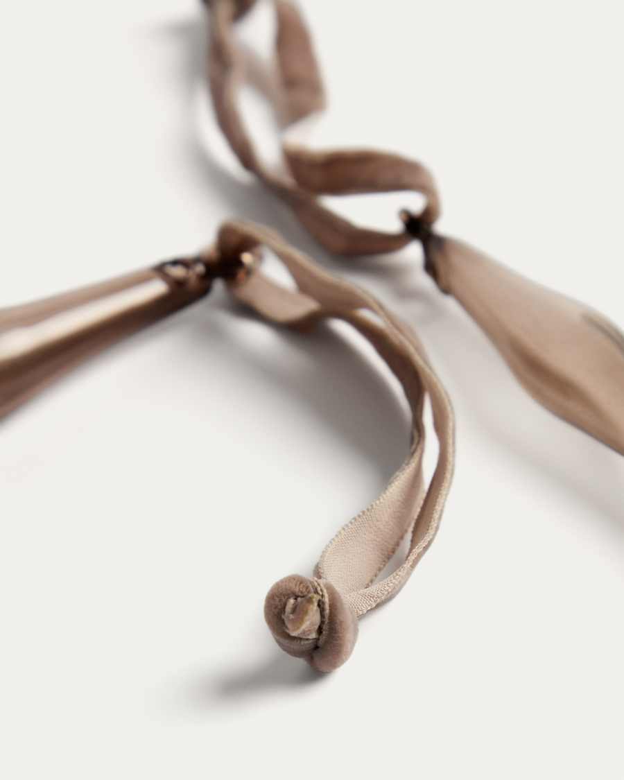 Isven set of 2 brown recycled glass hanging ornaments 10 cm