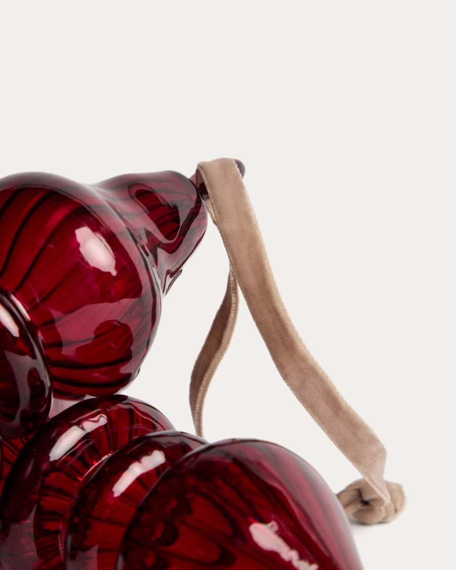 Lioren set of 2 red recycled glass hanging ornaments 21 cm