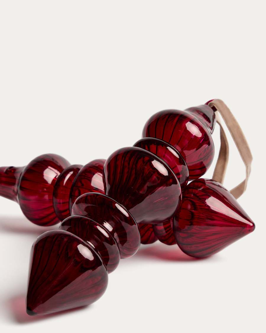 Lioren set of 2 red recycled glass hanging ornaments 21 cm
