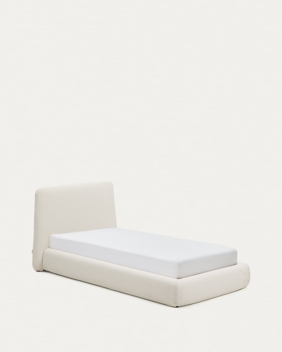 Martina bed with removable cover in ecru chenille for mattress 90 x 200cm