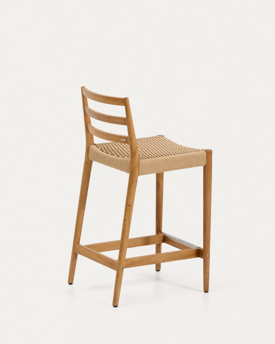 Analy Hocker Rückenlehne massives Eichenholz Finish in Naturton und Sitzfläche Seil 65 cm FSC 100 %.