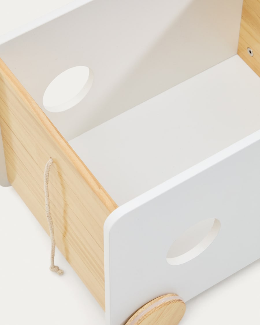 Chariot de rangement Bianina en pin naturel et MDF blanc
