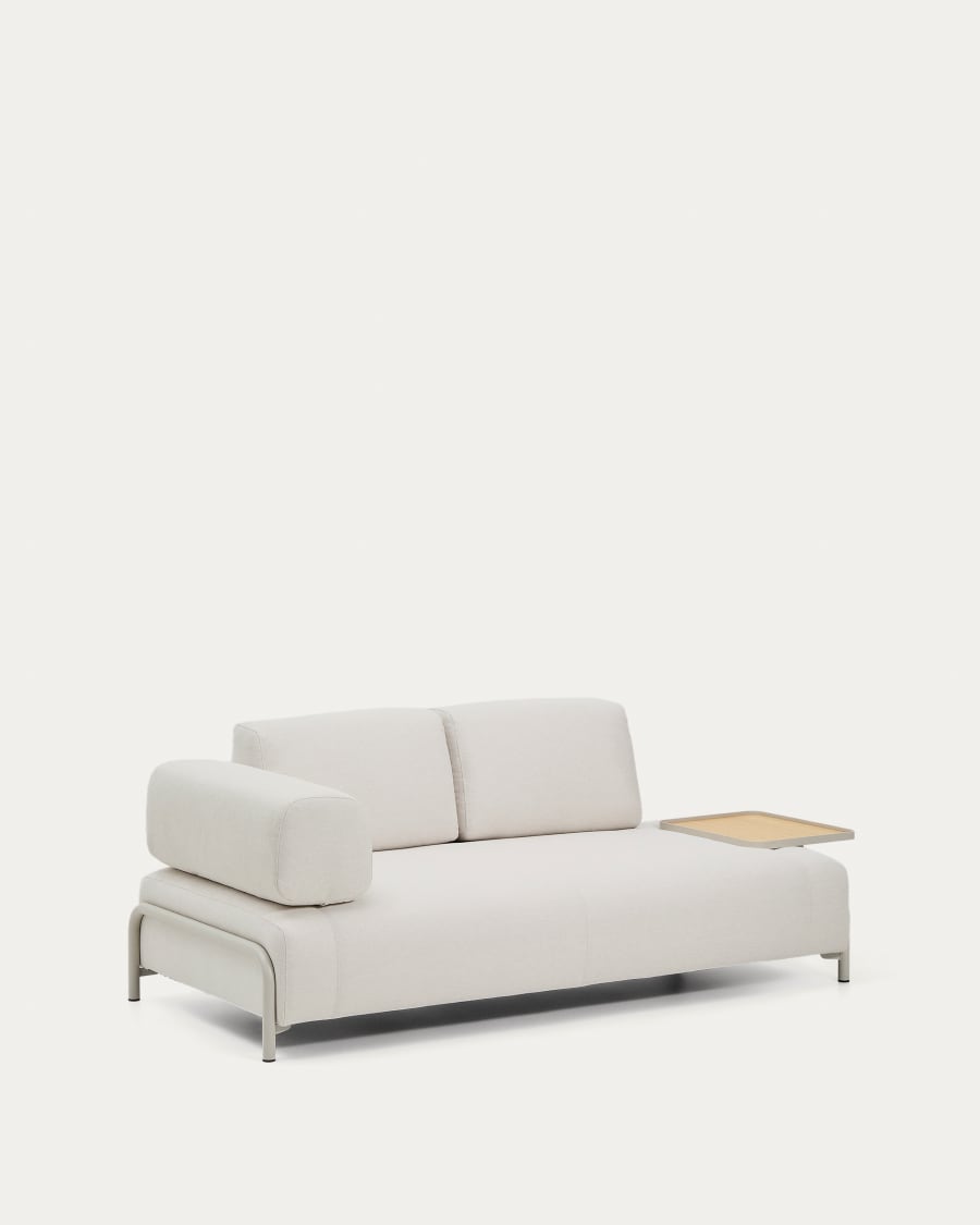 Compo 2-seater sofa in ecru chenille, large oak veneer tray table and beige metal frame 200 cm FSC Mix Credit