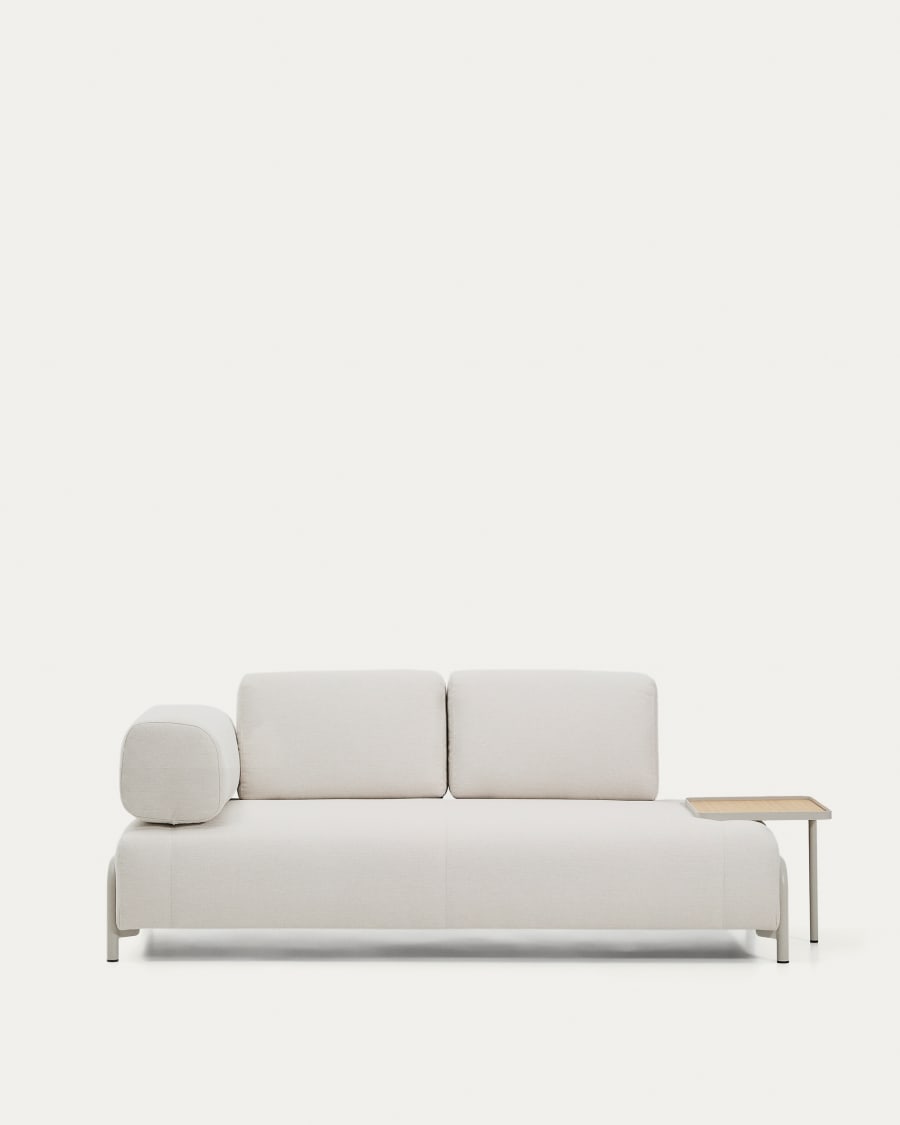 Compo 2-seater sofa in ecru chenille, large oak veneer tray table and beige metal frame 200 cm FSC Mix Credit